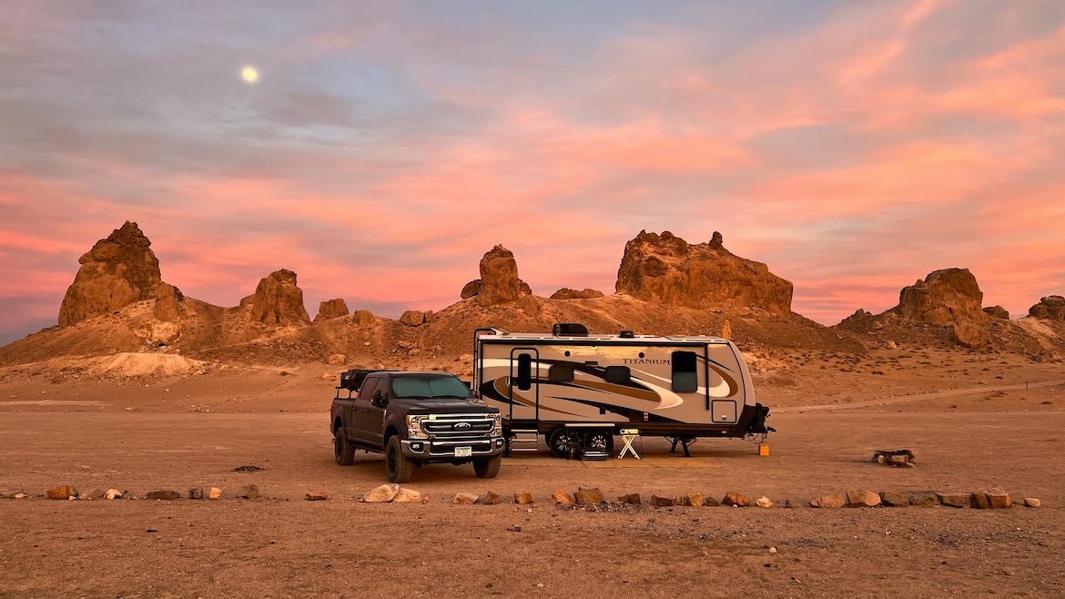 Truck and Travel trailer in sunset